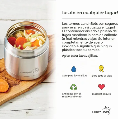 Vista 3 de LunchBots - Tarro de alimentos de acero inoxidable aislado de boca ancha de 16 onzas, color aguamarina