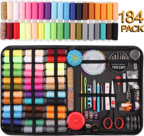 Vista 2 de Kit de costura, 184 suministros de costura grandes de alta calidad, 38 carretes de hilo XL, adecuado para viajeros, adultos, niños, principiantes
