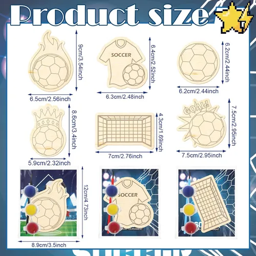 Vista 2 de Chunful 24 juegos de recuerdos de fiesta de fútbol, pintura de madera, kits de manualidades, pintura de fútbol, artes y manualidades, regalos