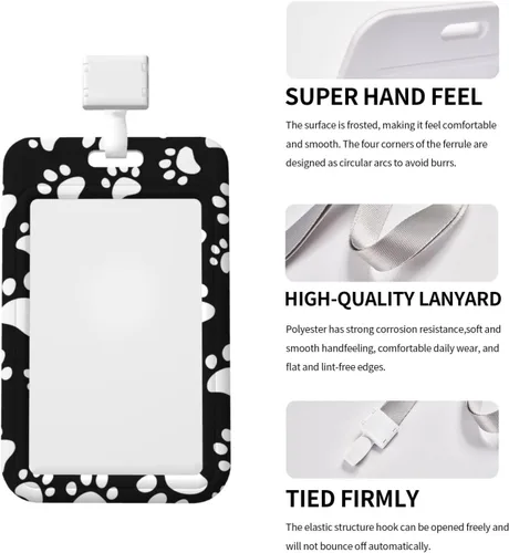 Vista 3 de Soporte para tarjetas de identificación con estampado de pata de oso con cordón, protector de tarjeta de identificación vertical, soporte para placa