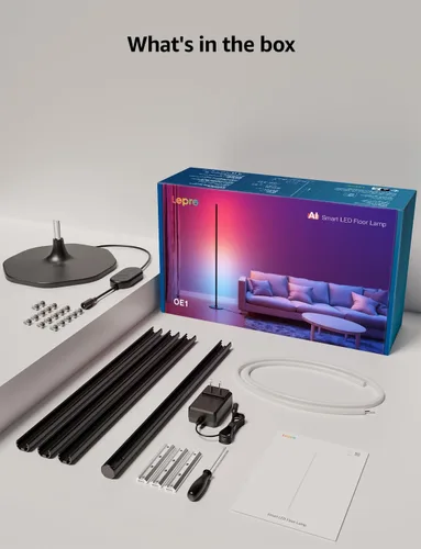 Vista 9 de Lepro OE1 Lámpara de pie de esquina AI, lámpara de esquina LED inteligente RGBICW con sincronización de música, habilitada para Alexa, diseñador