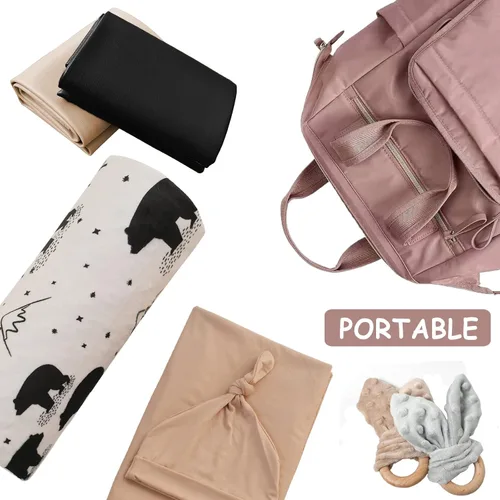 Vista 6 de Owlowla Cambiador de pañales para bebé, cambiador portátil, cambiador de viaje, para bebés y niños pequeños (beige y negro)