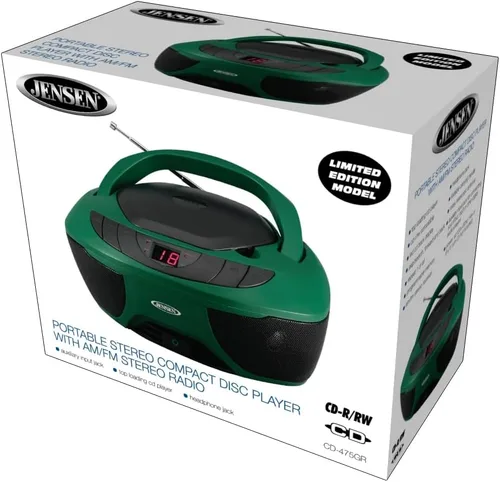 Vista 7 de Jensen CD-475GR Reproductor de CD portátil estéreo estéreo Boombox con radio AM/FM y línea auxiliar y conector para auriculares (verde)