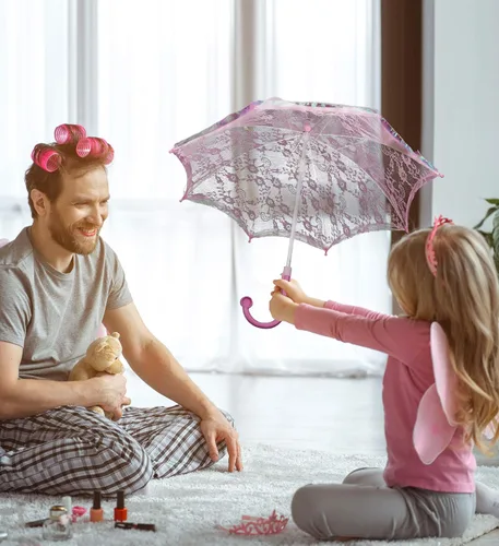 Vista 4 de Mozlly Parasol Umbrella With Whistle - Foldable Lace Parasol Tea Party Decorations For Little Girls - 20 Diameter