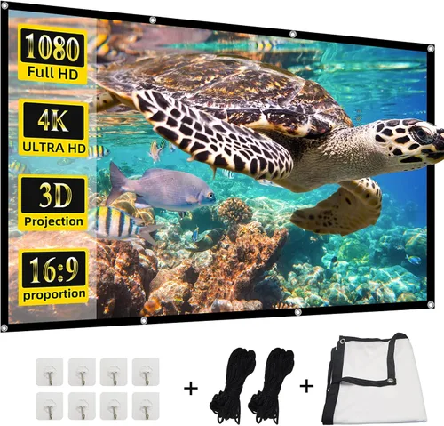 Vista 12 de Pantalla de proyector frontal trasera 4K 16:9 HD, plegable, de doble cara, portátil para cine en casa (60 pulgadas)