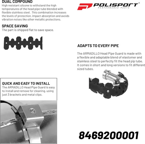 Vista 6 de Polisport Armadillo - Protector de tubería - Negro, construcción ligera de PA/ABS, ajuste universal para tubos de escape de 2 tiempos, resistente al