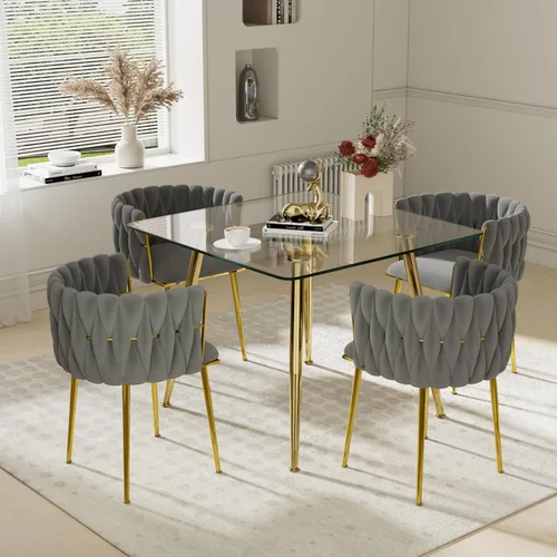 Vista 16 de Juego de mesa de comedor de cristal plateado para 2, juego de mesa cuadrada de lujo moderno de 36 pulgadas, juego de mesa de cocina minimalista de 3