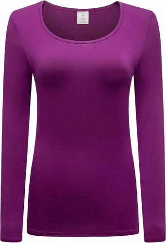 Vista 45 de OThread & Co. Camiseta de manga larga con cuello redondo para mujer, capa básica, de elastano Albaricoque
