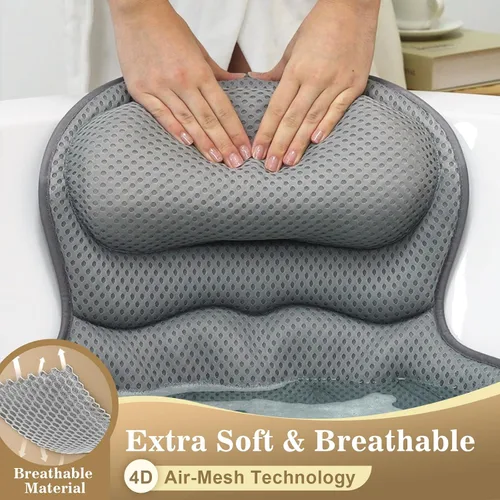 Vista 5 de Almohada de Baño de Lujo para Bañera, Almohada de Baño Extra Suave y Cómoda para Soporte de Cabeza, Cuello y Espalda en la Bañera, con Cojines