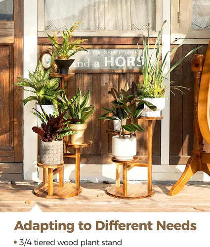 Vista 7 de Bamworld Soporte para plantas de interior, soporte de madera de 4 niveles para múltiples plantas, soportes de esquina altos para plantas al aire