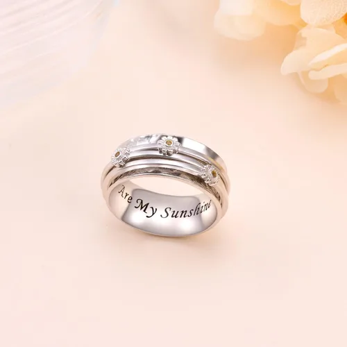 Vista 18 de Anillo giratorio para aliviar la ansiedad con margaritas You Are My Sunshine Flower Fidget Ring de plata esterlina TDAH para aliviar el estrés