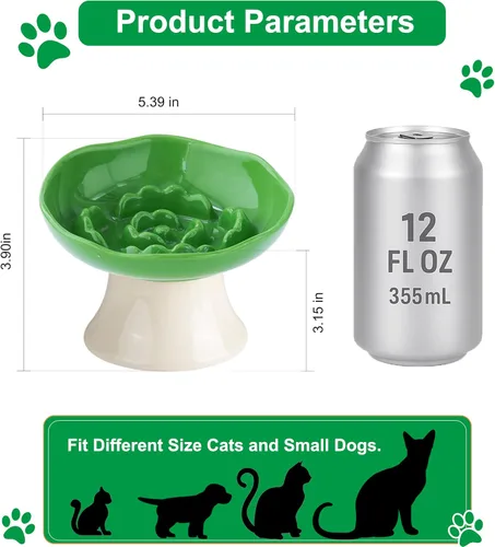 Vista 2 de Cuenco elevado de cerámica para alimentación lenta para gatos y perros pequeños, plato elevado inclinado para comida de mascotas, diseño anti-vómito