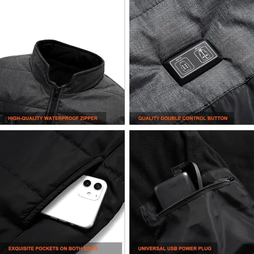 Vista 3 de YURCI Chaleco eléctrico con calefacción para hombres y mujeres, calentador de cuerpo con calefacción con carga USB, 11 calentadores con 3 niveles
