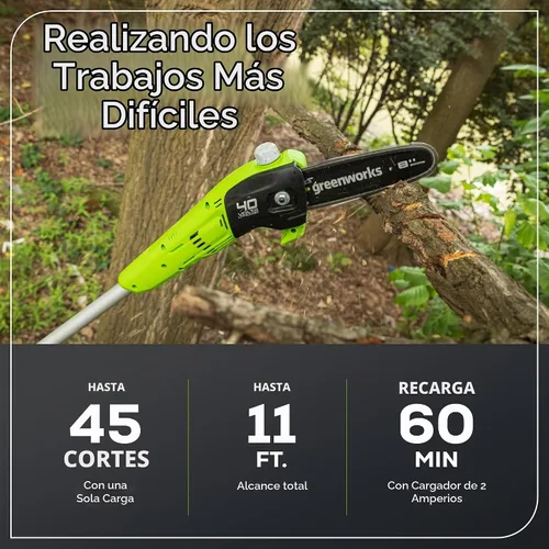 Vista 3 de Greenworks Sierra de poste inalámbrica de 40 V y 8 pulgadas, batería de 2.0 Ah y cargador incluidos PS40B210
