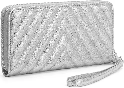 Vista 17 de Brentano Cartera delgada de cuero vegano con cremallera única bordada Chevron con correa extraíble para la muñeca Beige almendra