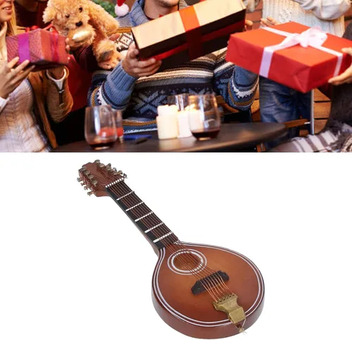 Vista 7 de Modelo de mandolina de madera en miniatura, mini mandolina de madera, accesorios para casa de muñecas, instrumentos musicales, pequeños adornos