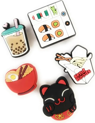 Vista 2 de WorkedLikeACharm - Dijes para zapatos de té, fideos ramen, sushi, boba, para decoración de zapatos de zueco, PVC impermeable, No es una piedra