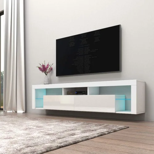 Vista 2 de MEBLE FURNITURE & RUGS Milano 200 - Soporte flotante para TV de hasta 90 pulgadas, moderno centro de entretenimiento de alto brillo de 79 pulgadas
