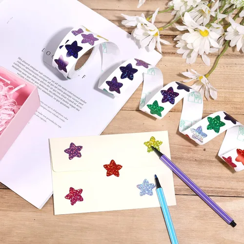 Vista 4 de 500 calcomanías de estrellas pequeñas, calcomanías autoadhesivas de estrella de 1 pulgada para cartas de recompensa, calcomanías de estrella