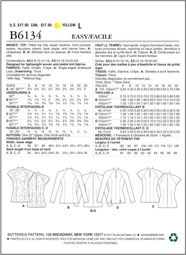 Vista 2 de Butterick Patterns B6134 - Plantilla de costura para mujer, tamaño A5 (6-8-10-12-14)