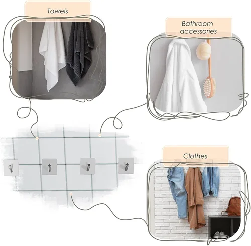 Vista 4 de Ganchos autoadhesivos para toallas de baño de níquel cepillado para montar en la puerta de baño, tiras fuertes de acero inoxidable SUS304
