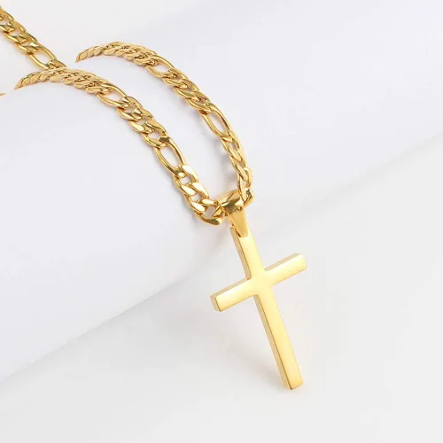 Vista 2 de Collar de oro de 18 quilates con colgante de cruz con cierre sólido fuerte para hombres, mujeres, niños, adolescentes chapado en oro fino