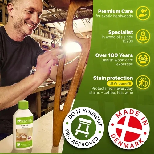 Vista 6 de Nordicare Aceite de teca (1 litro) – Aceite de madera para toda la zona interior – Revive el color original de la madera – Aceite de teca premium