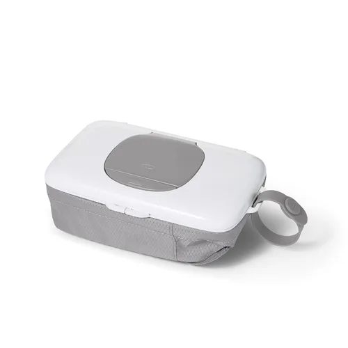 Vista 2 de OXO Tot On-The-Go - Dispensador de toallitas con bolsa para pañales, color gris y plástico, estante de secado para ahorrar espacio para cocina