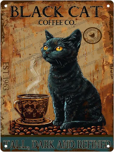 Vista 13 de Cartel de metal de café con diseño de perro y cafetería, diseño de pastor australiano, decoración de pared, 12 x 8 pulgadas