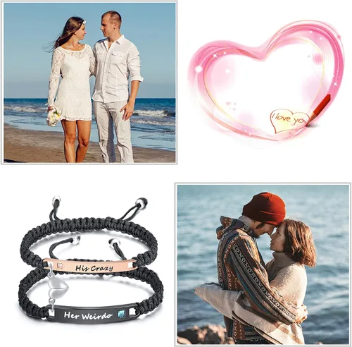 Vista 2 de MEALGUET - Pulseras magnéticas personalizadas para parejas de atracción mutua, pulseras de identificación trenzadas con nombre, conjunto de pulseras