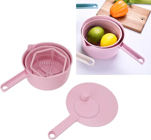 Vista 5 de Girador de lechuga multiusos rápido y fácil, gran ensalada, secadora de verduras, almacenamiento compacto, para lavar, limpiar y secar verduras