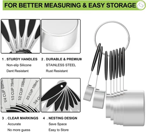 Vista 17 de Measuring Cups and Spoons - Wildone Stainless Steel 20 Piece Stackable Set, Includes 8 Measuring Cups, 10 Measuring Spoons, 1 Leveler & 1 Whisk, for
