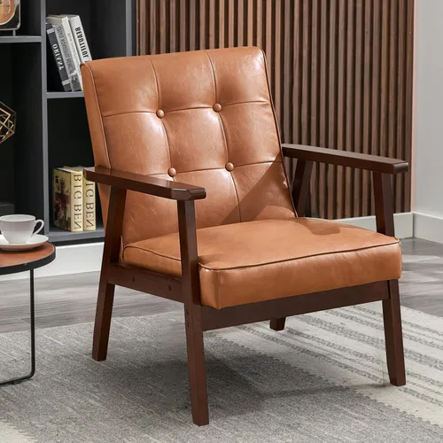 Vista 9 de Bonzy Home - Silla con acentos modernos de mediados de siglo, sillón tapizado de tela con marco de madera maciza, cómoda silla de ocio retro