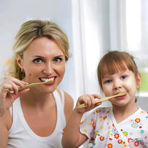 Vista 8 de NUDUKO Cepillos de dientes de bambú biodegradables, paquete de 10 unidades, ecológico, cepillo de dientes de madera natural, sin BPA