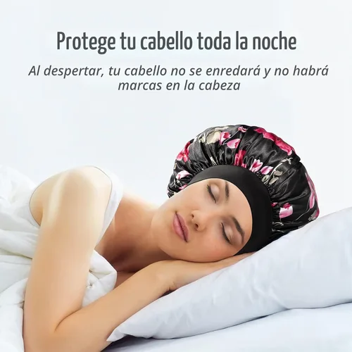 Vista 5 de vidsel 4 gorros de satén para mujer, gorro de seda para dormir, gorra de dormir de banda ancha para trenzas de cabello rizado