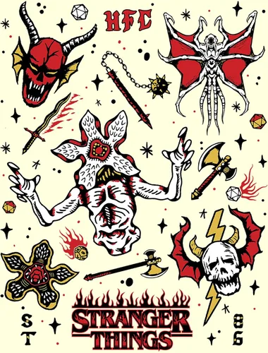 Vista 2 de Stranger Things Hellfire Club - Camiseta collage de iconos para hombre