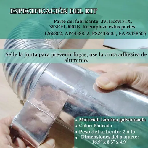 Vista 4 de 3911EZ9131X 383EEL9001B Kit de ventilación lateral universal para secador LG, conjunto de kit de ventilación compatible con Kenmore/Sears, pieza