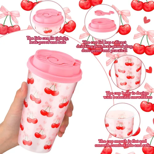 Vista 3 de Juego de 24 tazas de plástico de cereza para fiestas, 16 onzas