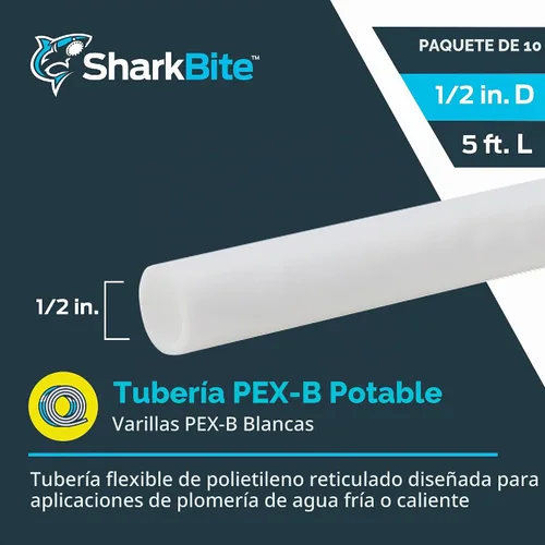 Vista 2 de SharkBite - Tubo de agua flexible PEX-B blanco de 1/2 pulgada x 1.5 metros, hecho en los Estados Unidos, paquete de 10, para fontanería, U860W5