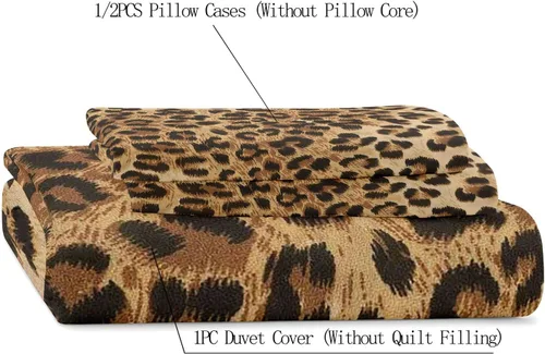Vista 5 de LUVIVIHOME Funda de edredón de leopardo de lujo, 2 piezas, funda de edredón individual, ropa de cama con estampado de guepardo marrón, funda