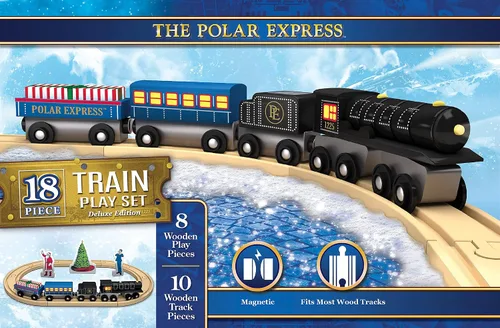 Vista 2 de MasterPieces The Polar Express Train – Juego de Motor y Furgón de Cola de Madera Edición de Coleccionista de 2 Piezas – Conexión Magnética