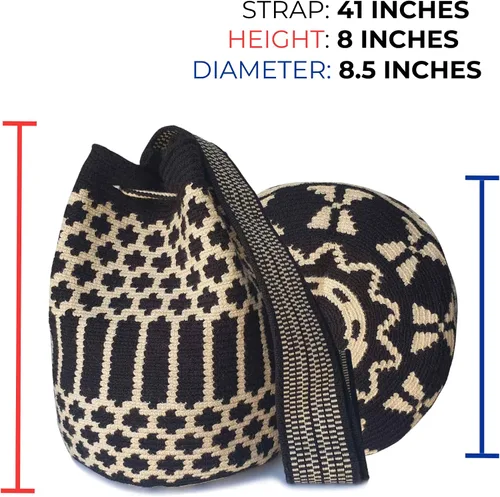 Vista 2 de Classic Authentic WAYUU Bag, Mochila from Colombia, Medium Crochet Crossbody, Handmade Medium Purse, Bucket Bag.
