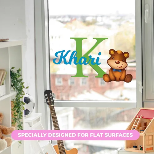 Vista 3 de Calcomanías de pared personalizadas con nombre e inicial de oso de peluche, bonita decoración de habitación de bebé niño y niña, decoración