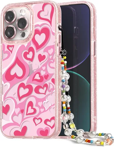 Vista 69 de Compatible para iPhone 13 Funda Bonita Estética - Funda para Teléfono Rosa con Purpurina con Protector de Cámara - Diseño de Cubierta