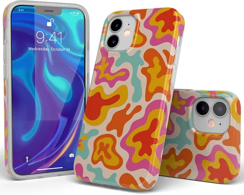 Vista 3 de Casely Funda para iPhone 11 Color tropical Splash Retro abstracto Diseño clásico ultra delgado