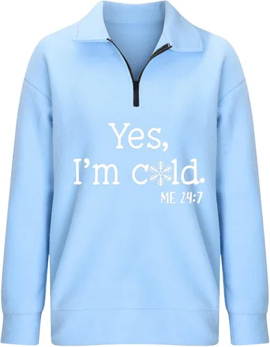 Vista 4 de Sudadera de gran tamaño para mujer suéter de manga larga liso con cierre de un cuarto de cremallera para adolescentes niñas Navidad otoño ropa Y2K