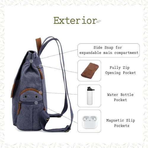 Vista 4 de TSD Brand Atona - Mochila de lona, Azul mezclilla, Tamaño único