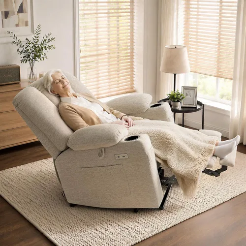 Vista 2 de MCombo Silla reclinable Power Lift con bolsa de aire masaje y calor 7507 Beige