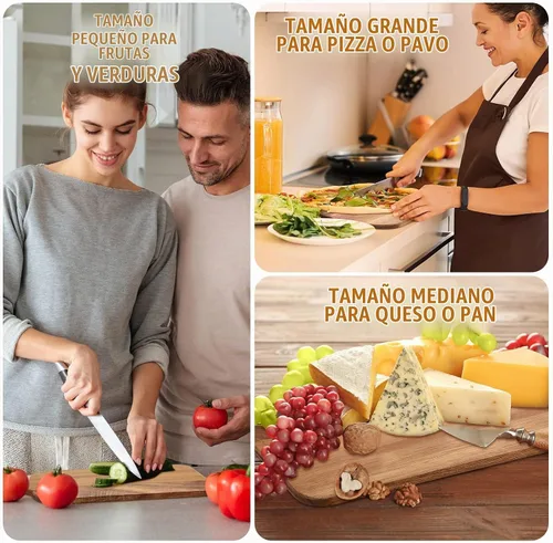 Vista 4 de Patelai Juego de 12 Tablas de Cortar de Madera con Asas, Tabla de Cortar Grande para Servir en la Cocina, Tabla de Cortar Lisa, Regalos a Granel