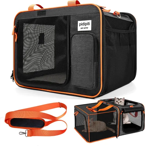 Vista 12 de pidipiti 20x14x14 Soft Side Expandible grande gato coche Travel Carrier Negro